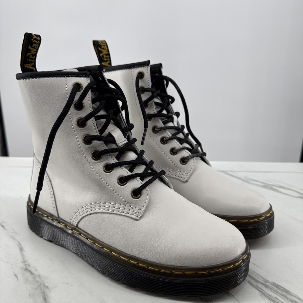 Dr. Martens Zavala White Leather Boots Women's 6 Men's 5 Combat Lace Up
